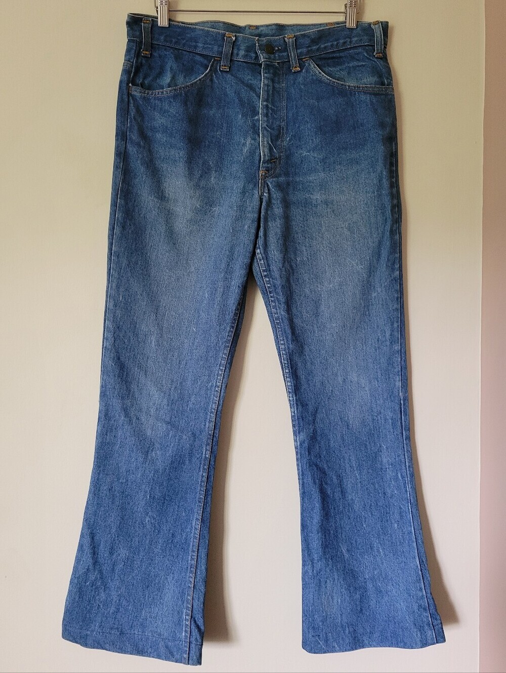 Vintage Levi's 70s Orange Tab Bell Bottom Boot Cut Denim Jeans Size 33